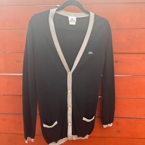 Lacoste Women’s Black/Navy undertone V-Neck Cardigan Contrast Trim Size 40. US M